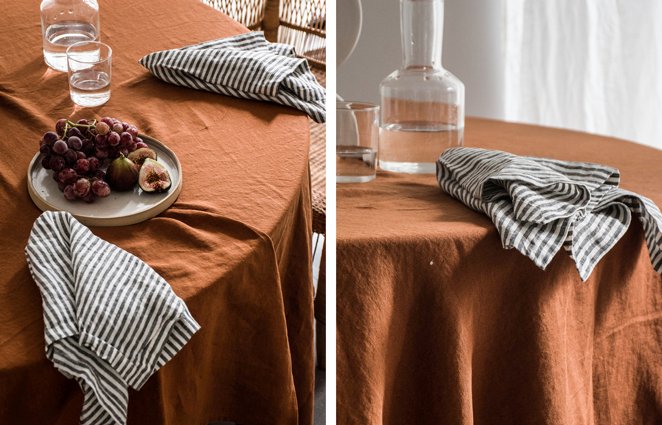 Ochre French linen table cloth